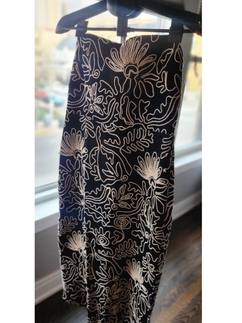 LOFT Black Dress with Cream Floral Outline